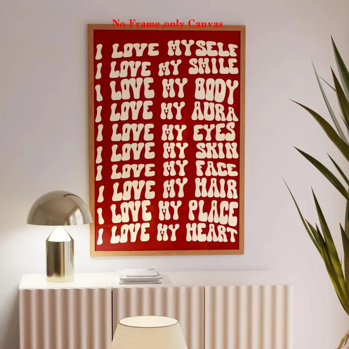 1 pc, wall art, Artwork For Walls, Wall Decoration, vintage poster, Vintage Design, red positive quote print, girly red motivational quote canvas painting, living room aesthetic, bedroom decor, apartment decor, housewarming gift, unframed
