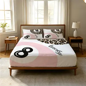 3-Piece Lucky 8 Ball Leopard Print Fitted Sheet Set, Fashionable Y2K-Style Bedding Set, Soft and Durable Microfiber Material, A Must-Have for Trendy Bedroom and Dorm Decor, Comfortable Year-Round Use. No Filling