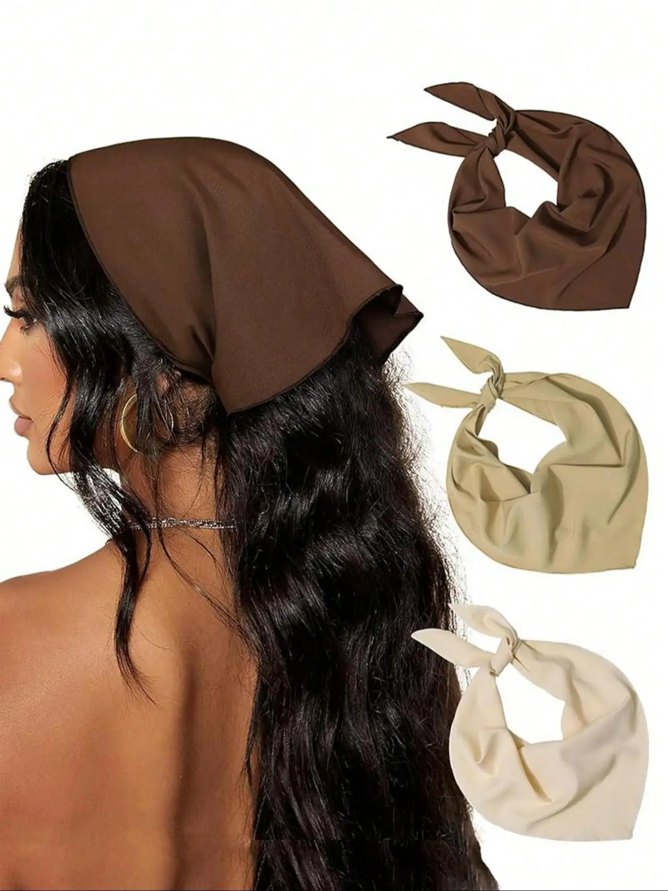 Boho Triangle Headbands for Women, Solid Color Hair Accessories, Sun Protection, Photoshoots, Daily Style, Elastic Bandanas