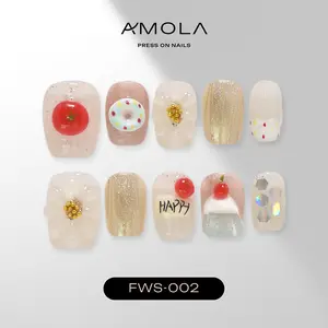 (Buy 2 Get 1) AMOLA 3D Collection - Press on nails Handmade Press-On Nails [Free Tools with 3M Glue Tabs] Reusable, Long-Lasting, Salon-Quality