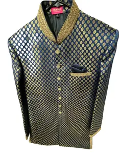 SHERWANI Traditional Indian Embellished Silk Linen Party Wedding Jacket Size 38