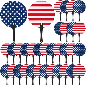 36 Pcs 4th of July Handheld Fans Bulk Memorial Day Round Patriotic Stars Stripe Plastic Hand Fan with Handle Red White Blue Flag for Independence Day
