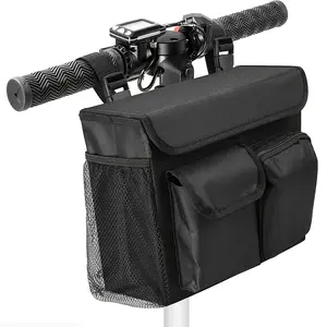 Adjustable Multi-Compartment Front Basket for Electric Bikes, Scooters & Skateboards - Durable Black Mesh Storage with Secure Mount, Ergonomic Handlebar Attachment & Mesh Bag for Urban Commuting, Travel Accessories