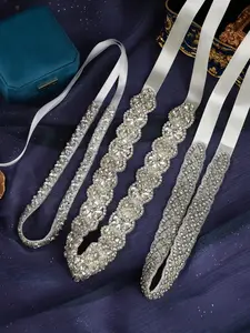 Bridal Waist Belt Set with Rhinestones & Faux Pearls, Adjustable Ribbon, Perfect for Women, Weddings, Parties, Beach, Festivals, Rhinestone Decorated Belt