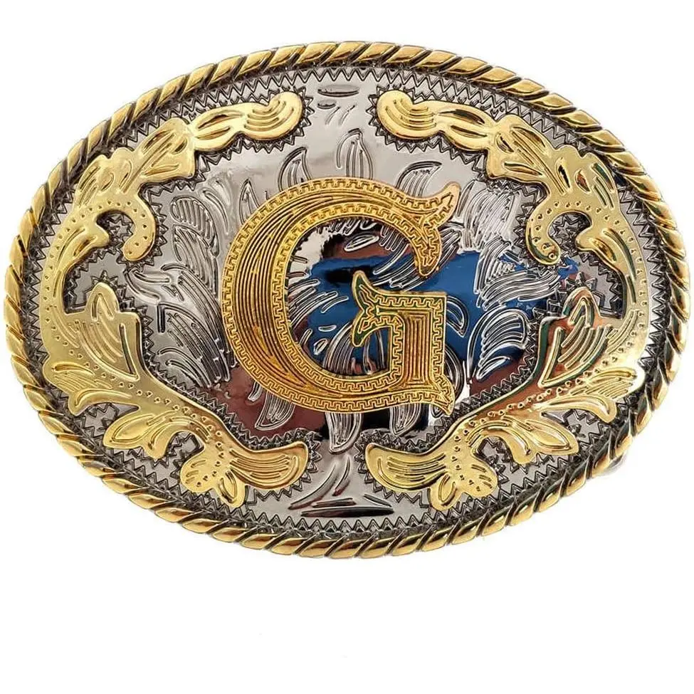 Western Belt Buckle Initial Letters ABCDMRJ to Z Cowboy Belt Buckle, Rodeo Buckles for Men & Women