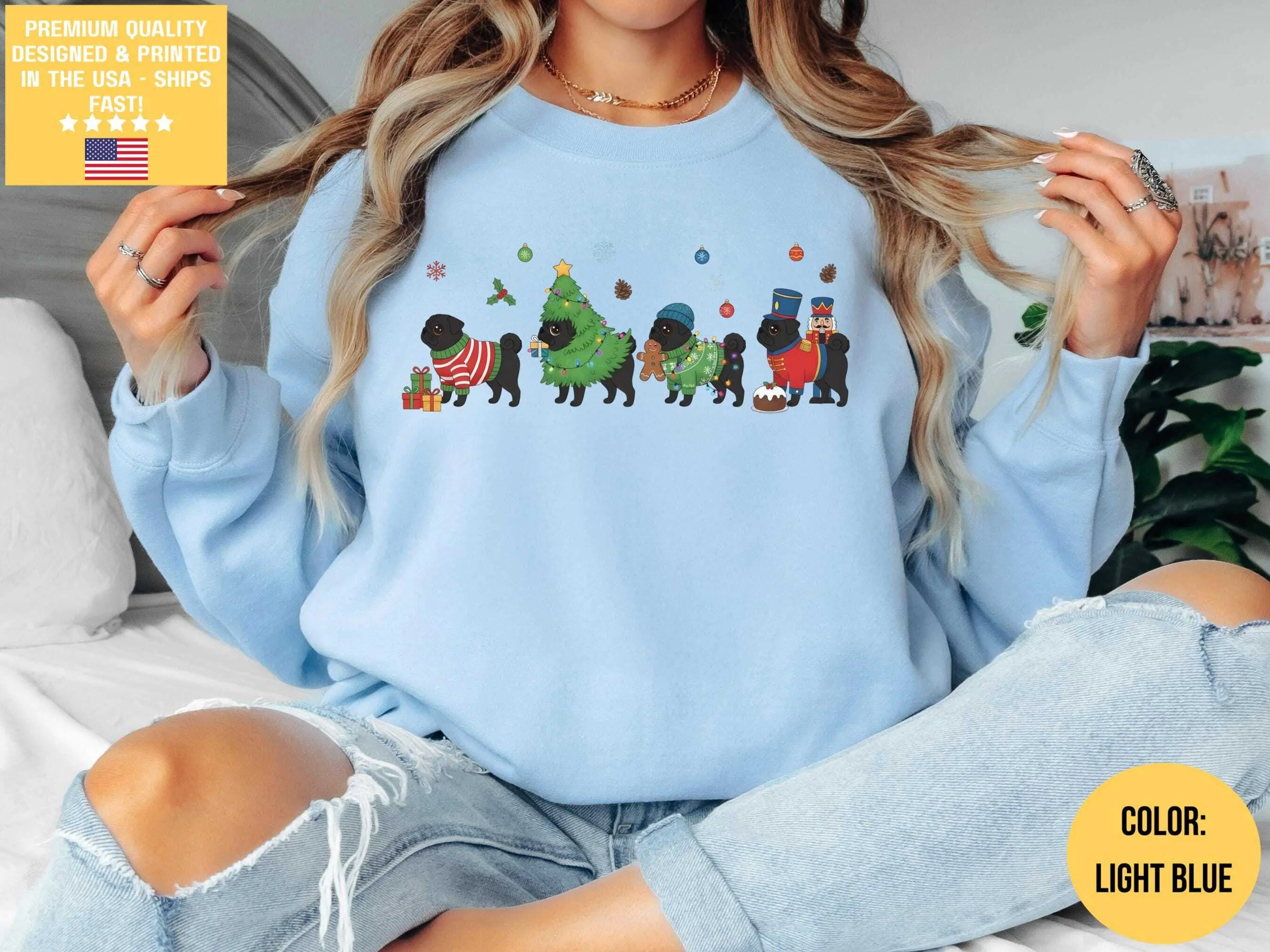 Black Pug Funny Christmas Sweatshirt, Pug Mama Sweater, Holiday Season Sweatshirt, Dog Lover Sweater, Xmas Gift