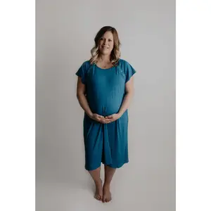 Three Little Tots Blue Mommy Labor and Delivery Nursing Hospital Gown with Easy Open Snaps