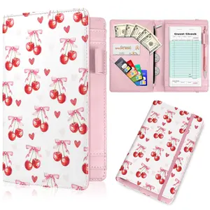 Server Book, Fits Waitress Server Apron, Receipt Holder, Guest Book Perfectly,Waitress Server Accessories, Compact Organizer with Zipper Pocket (Cherry)