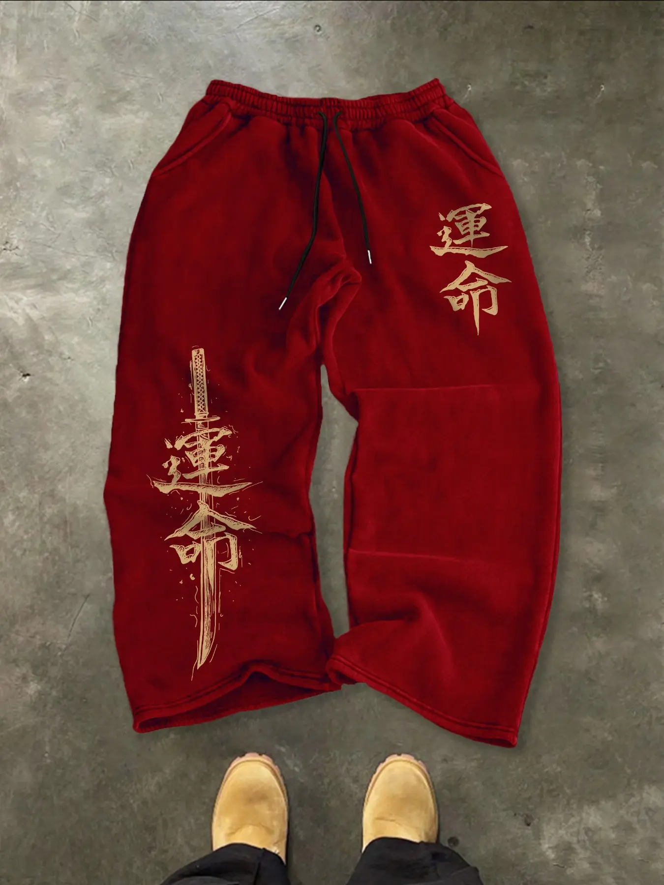 Men's "Destiny" & Katana Print Casual Sweatpants, Loose Fit Streetwear Joggers, Digital Print, Athleisure Bottoms, Casual Fashion Sweatpants #KatanaSweatpants #StreetwearJoggers #DestinyPrintPants #LooseFitPants #TikTokMadeMeBuyIt