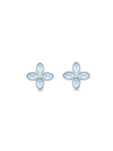 Luxem Blue Gray Mother of Pearl Four Leaf Clover Cubic Zirconia Crystal Earrings Luxury Elegant Jewelry for Women Gift Fashion Earrings