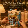 CUTEBEE Bella's Ice Cream DIY Book Nook Building Block Model Kit with LED Lights - DIY Kits, Collectible Construction Set, Quirky Gifts, Cool Gifts for Kids 12 Years Above, Miniature Craft Project, Cute Bedroom Decor