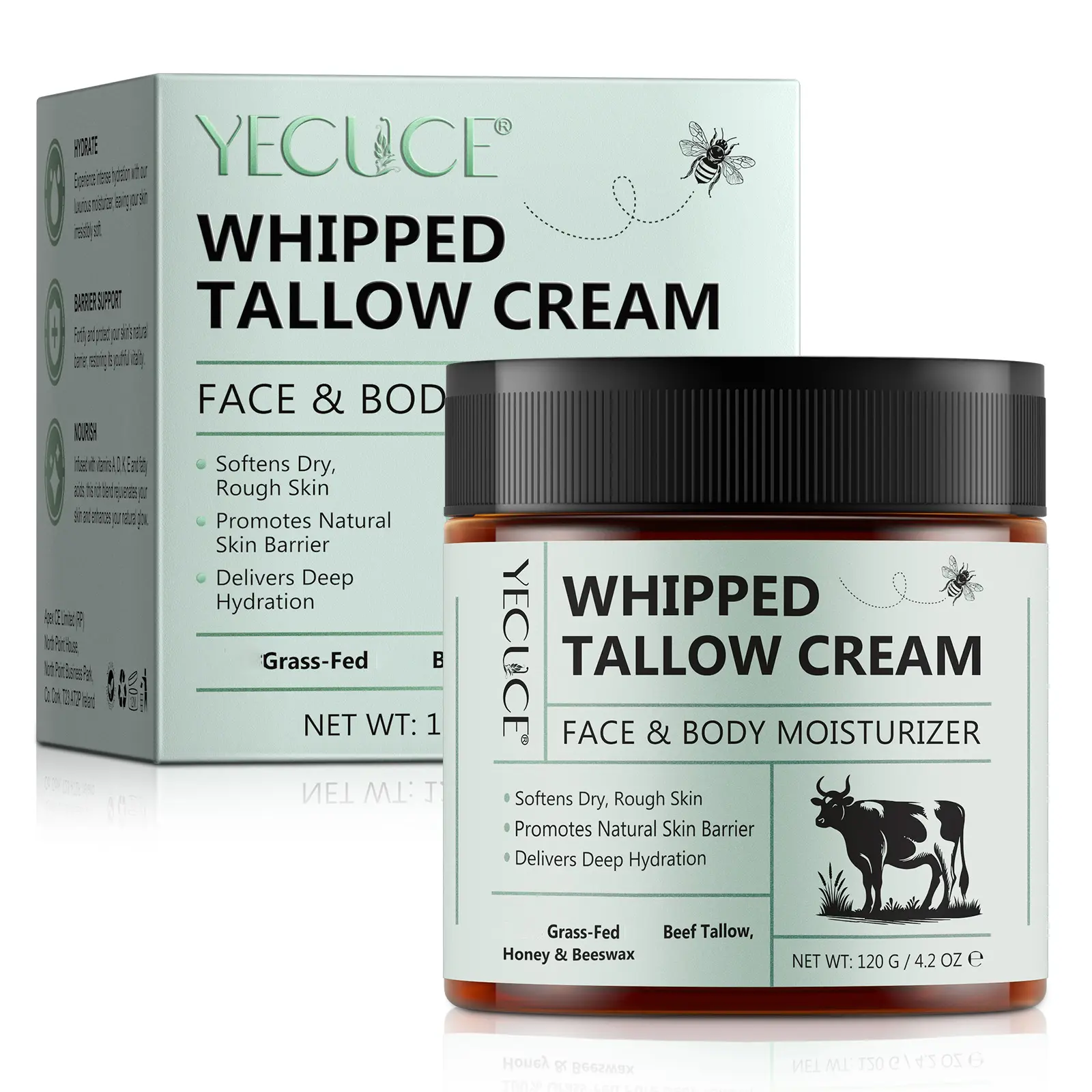 Yecuce Moisturizing Tallow Balm Body Cream, Organic Beef Tallow, Face & Body Moisturizer Cream for All Skin Types 120g