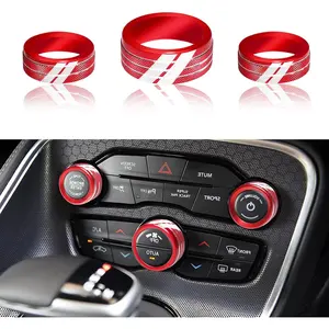 YOSRTER 3PCS Aluminum Control Knob Cover for Dodge Challenger 2015-2024 AC Climate Switch Volume Tune Button Knob for Charger Chrysler 300 300s 2015-2019 RAM 2013-2018