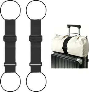 Multi Use Strong Adjustable Luggage Connector Straps for Suitcases,2 Pack Flexible Luggage Accessories Elastic Fastening Bag Strap (Black)