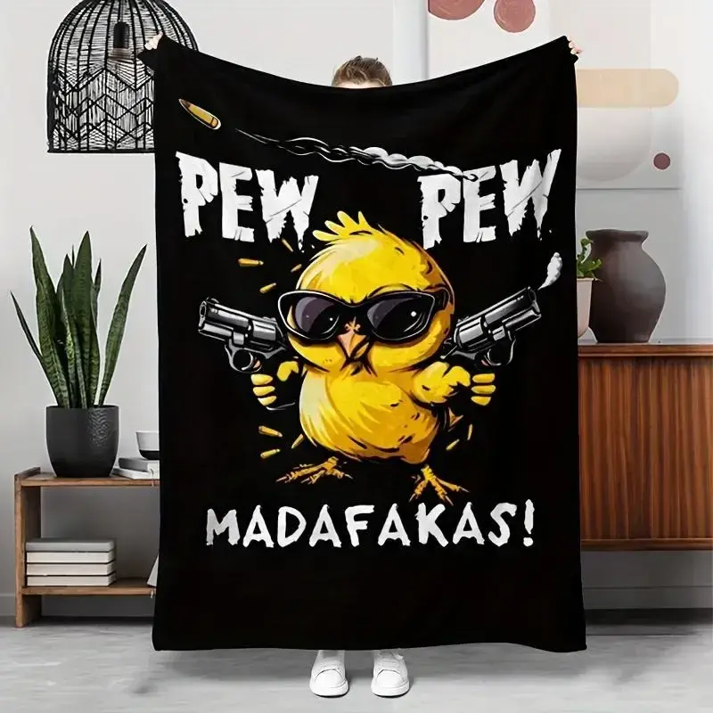 Funny Gangster Chicken Throw Blanket - "Pew Pew Vibe Check" Themed, Hilarious Textile for Bedroom Decor, Soft Furnishings for Room Ambiance