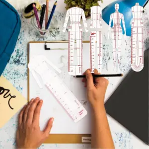 4 Set Women's clothing design human body fashion dynamic diagram ruler hand-painted model effect diagram template