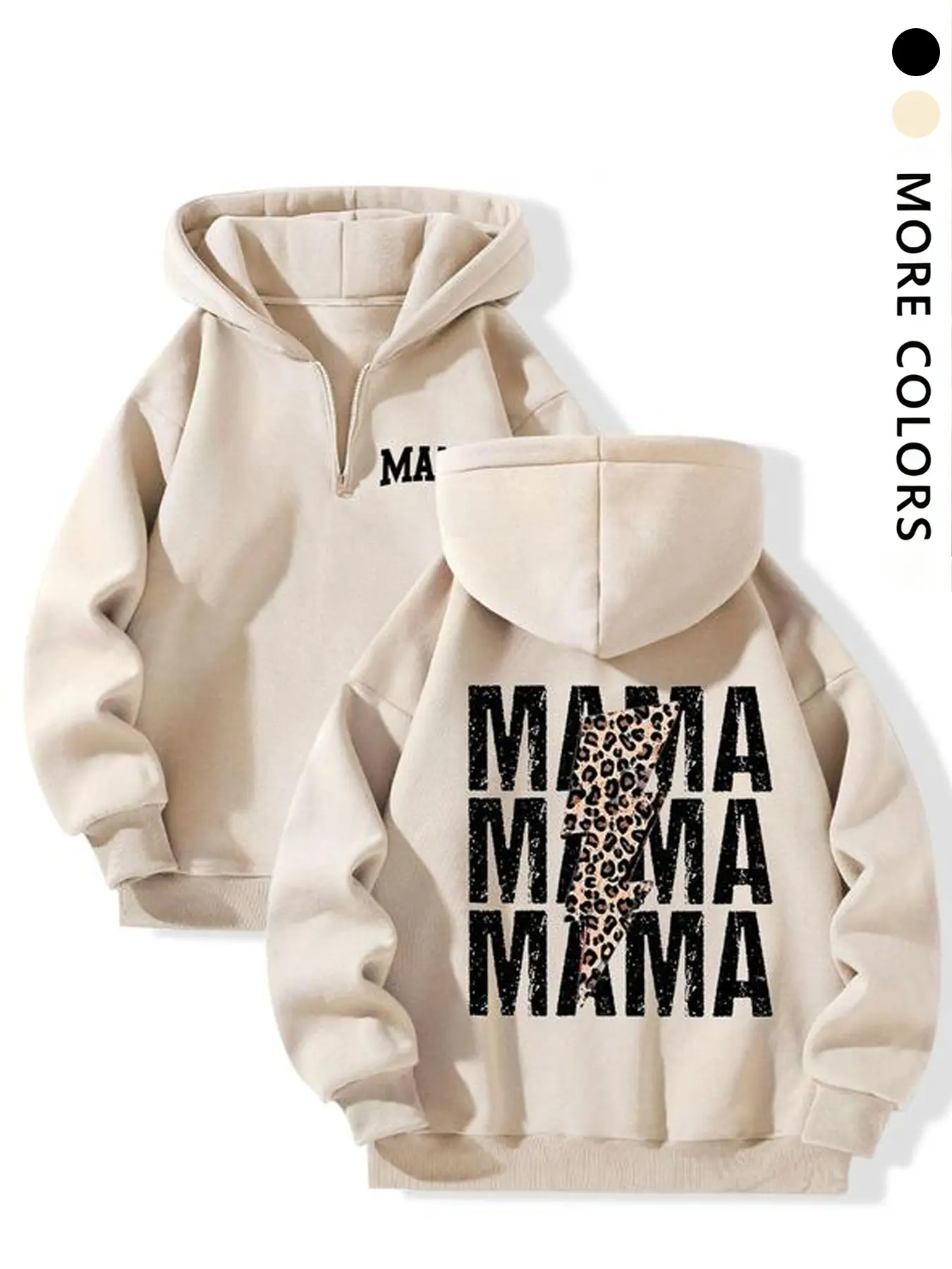 Women's Fitted Long Sleeve Hoodie Sweatshirt, Sporty Casual Fall & Winter Outdoor Sports Wear, Cartoon Letter Leopard Pattern Design, Perfect Gift for Mom, Mama