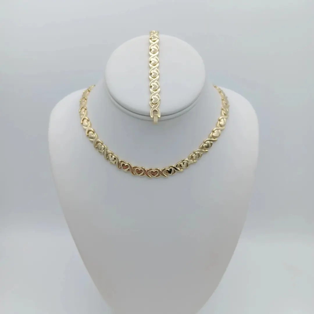 Yordy Heart Style Choker Set 14K Gold Plated Elegant Women's Jewelry Daily Wear Necklace 17 Inches Length Yordy Heart Style Choker Set 14K Gold Plated Elegant Women's Jewelry Daily Wear Necklace 17 Inches Length