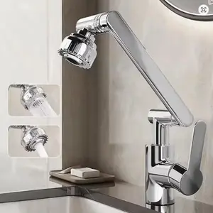 1080° Swivel Bathroom Vanity Faucet, Height Adjustable Single Handle Single Hole Bathroom Faucet with 2 Spout Patterns & 2 Hoses, Washbasin Swivel Faucet