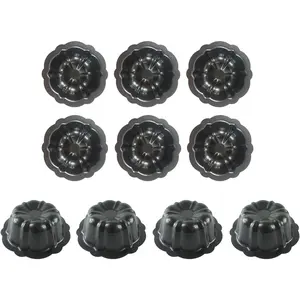 10 Pack 4 Inch Mini Fluted Cake Pans for Baking, Nonstick Carbon Fluted Cake Pan Set, Oven Baking Small Round Pumpkin Baking Mold for Cupcake, Muffin, Brownie - Black