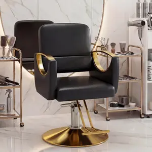 Barber Salon Chair with 360° Swivel & Adjustable Height, Hydraulic Pump Stylist Chair with Stainless Steel Armrests, Hollow Armrests, Black+Gold
