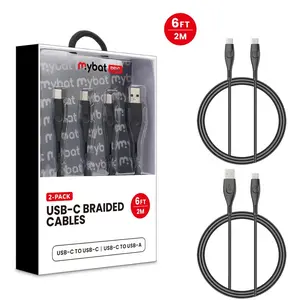 MyBat Pro USB-C Braided Charging Cable Bundle 2 Pack 6FT 2M Black Durable Flexible for Daily Use