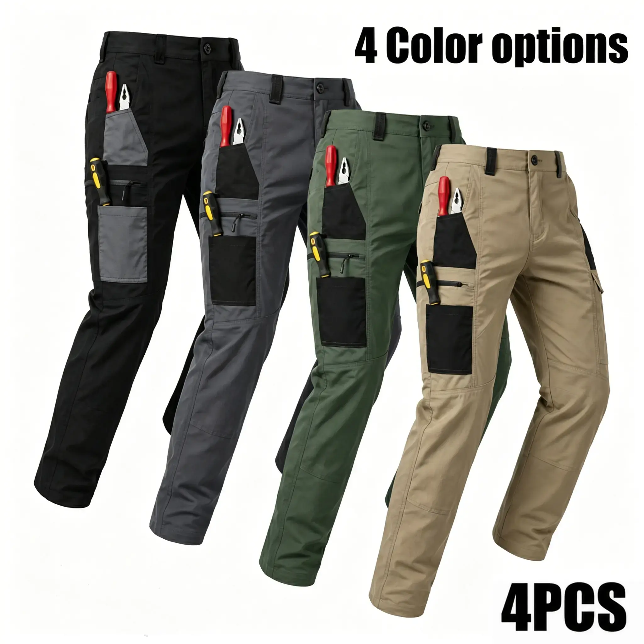 4-pack men’s tactical cargo pants with multiple pockets, durable fabric, perfect for outdoor activities and casual wear; work pants (no belt). summerwins