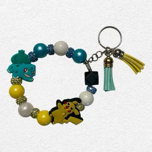 Pokémon Silicone Beaded Wristlet Keychain Bag Charm With Tassel