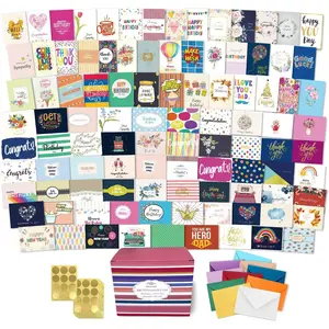 100 Occasion Cards Assortment Box with Color Envelopes,Occasion Cards Set with Greeting Inside, Large 5 x 7 inch Cards with Stickers and Dividers