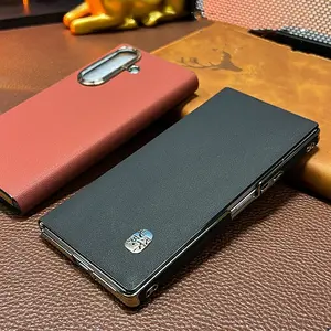 For Samsung Galaxy Z Fold 7 Case Electroplated Double Hinge Full Coverage Galaxy Z Fold 6 New Simple Solid Color Genuine Leather Shockproof Foldable Screen Phone cover Protection Smartphone Protective Casing