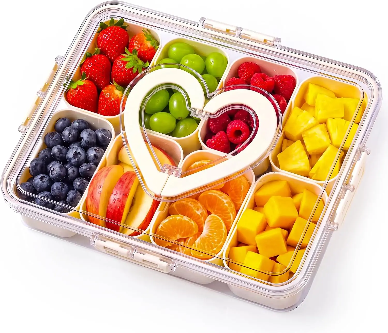 8-Compartment Snackle Box Container with Leakproof Lid, Handle, Removable Plastic Tray & Multiple Compartments, Portable Kitchen Accessories for Kids Snacks, Picnic