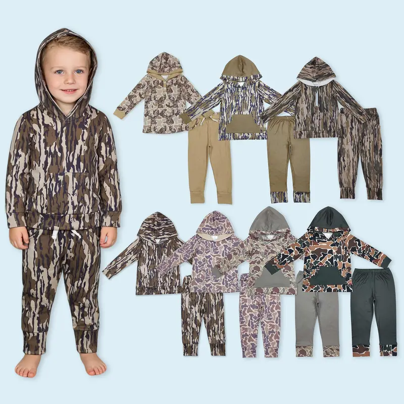 Boys' Camo Print Hoodie Suit Set, Hunting Season Casual Wear with Breathable Soft Fabric, True Size Kids' Outfit for 3-4 Years, Camo Print Set