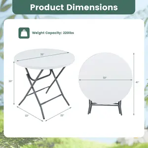 COSTWAY - 32 Inch Round Folding Table with Thick Tabletop for Picnic