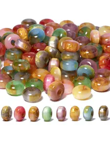50pcs 6x10mm Mixed Color Round Resin Beads with Large Hole Flat Round Loose Spacers for Jewelry Making Bracelet Necklace Earring Craft Supplies