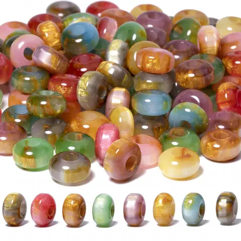 50pcs 6x10mm Mixed Color Rondelle Resin Beads with Large Hole, Loose Spacer Beads, Beading Supplies for Jewelry Making, Craft Supplies for Bracelets, Necklaces & Earring