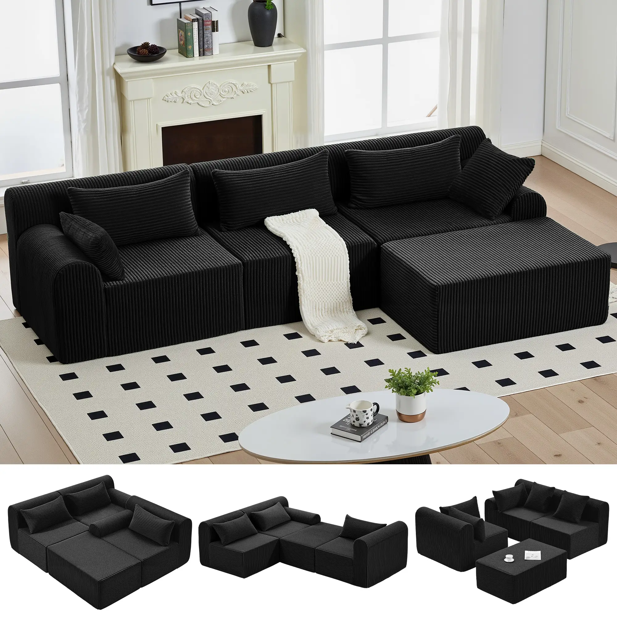 Feliz home 116” Modular Sectional Cloud Couches with L Shaped Chaise,Upholstered Deep Seat Boneless Sofa for Living Room,Bedroom, No Assembly Required