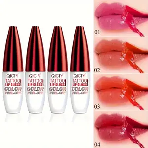 4pcs QIcy Tattoo Lip Gloss - Long-Lasting, Waterproof, Natural Matte Finish, Non-Stick, Hydrating & Smudge-Proof - Berry/Pink/Red Shades, Easy Application & Removal For Flawless Lips, Romantic Gift Idea | Fruity Lip Design | Waterproof Lip Stain
