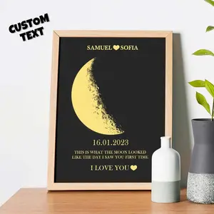 Custom Moon Phase Art With Names, Wood Framed Text Art, Unique Valentine's Day Or Anniversary Gifts For Couples, Romantic Decor