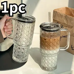 1PC 530ml/18oz Large Capacity Straw Cup with Lid, Fashionable INS Style Summer Iced Coffee Cup, Reusable Drinking Cup, Suitable for Coffee, Tea, Whiskey, American Espresso and Latte, Tumbler