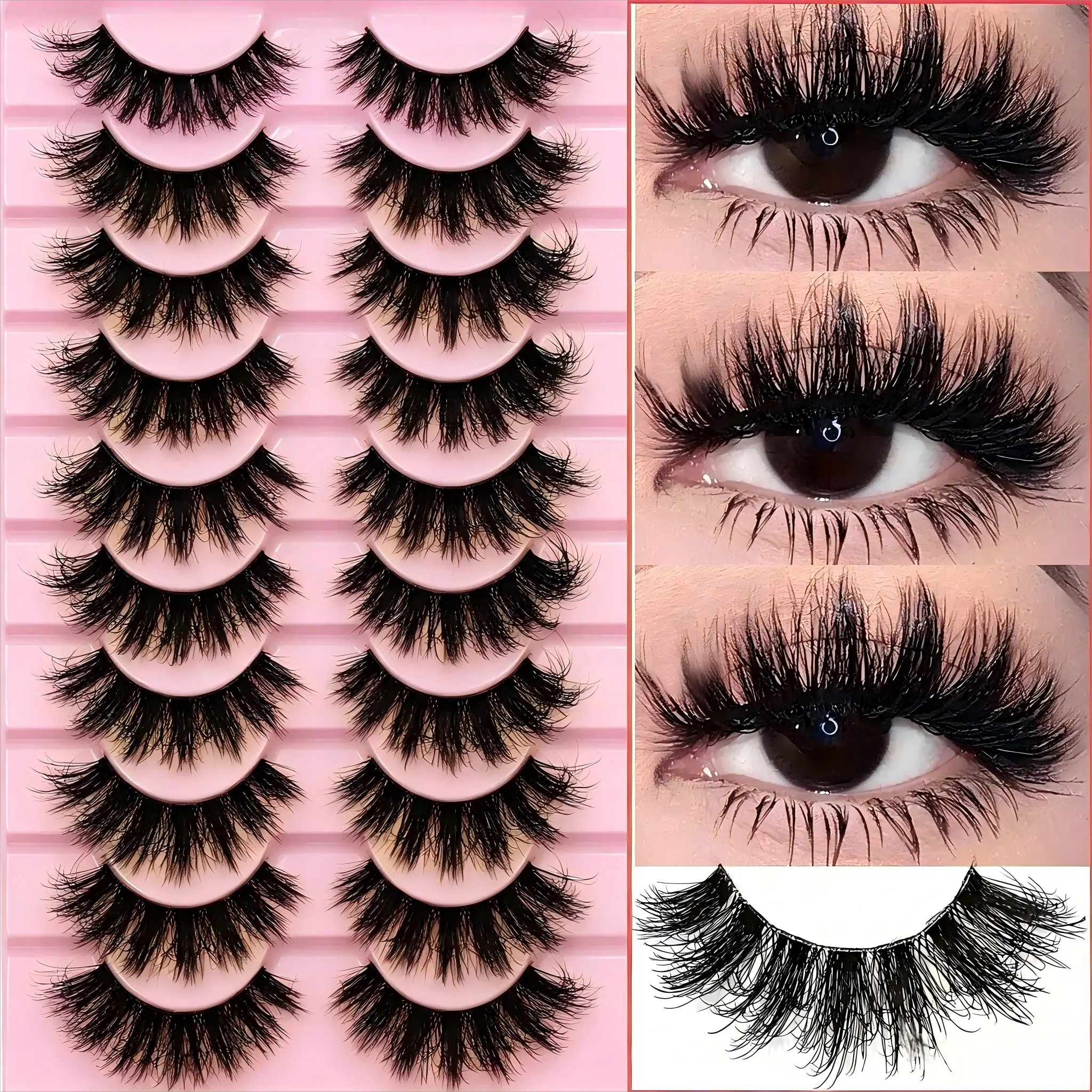 3D Mink False Lash Strips Pack - 10 Pairs Lightweight Fluffy Cat Eye Makeup Lashes, Reusable Voluminous Natural for Daily Wear, Parties, Beauty Gifts