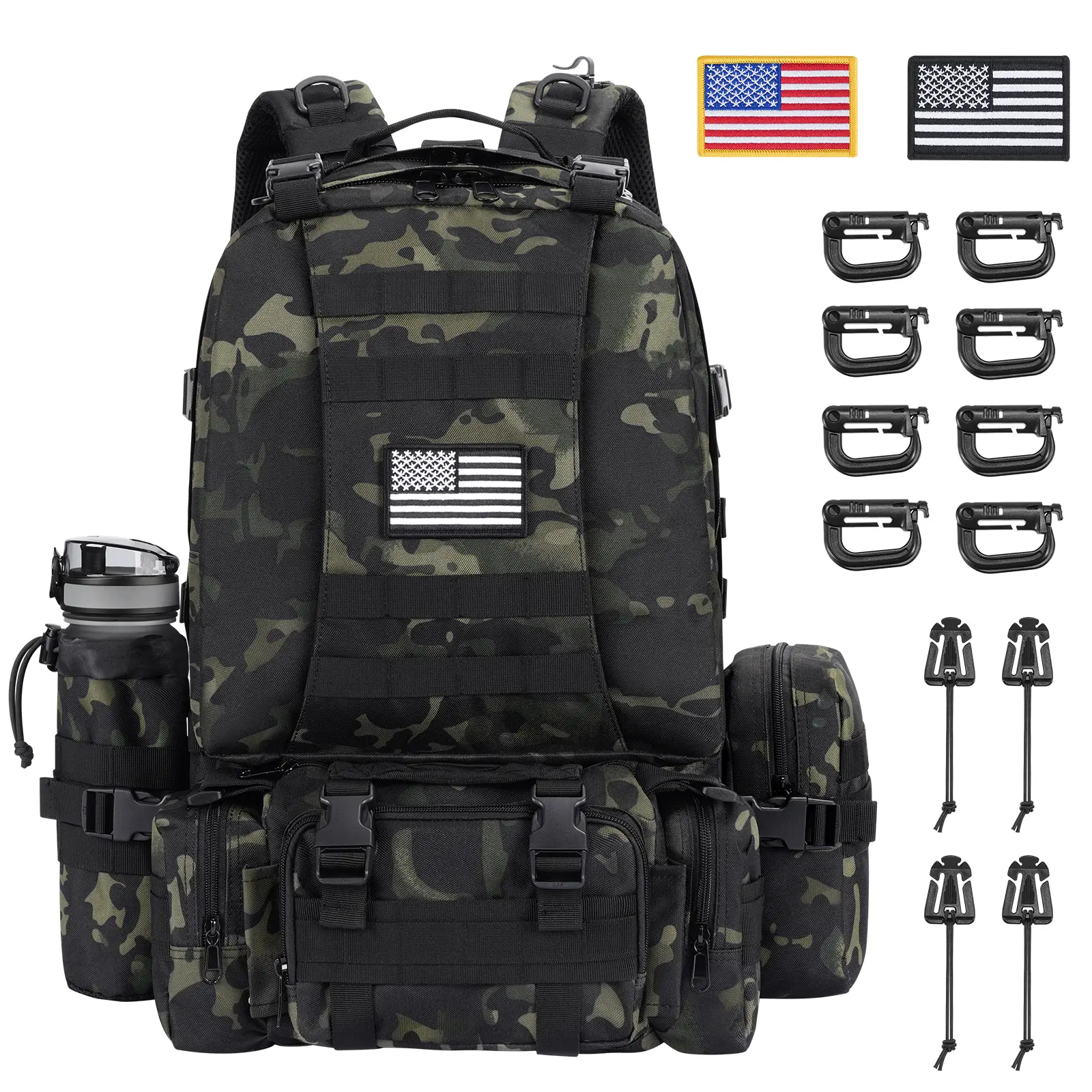 60L Large Tactical Backpack Waterproof Molle Assault Pack 3 Day Survival Bag for Outdoor Camping Hunting with 14 Accessories 900D Oxford Cloth Heavy Duty Molle System