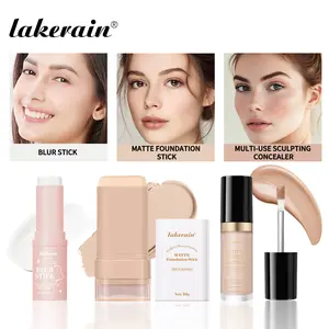 Face Matte Makeup Set, Pore Minimizing Primer Stick + Multi-Use Concealer & Highlighter (Dual-Use) + Matte Foundation Stick with Brush, Long-Lasting Makeup Set, Waterproof & Sweat-proof, Full Coverage, Flawless Base Makeup