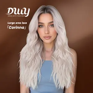 Corinna -DWY Long Curly Blonde 13×4 Free Part Dark Roots Wig For Women T Frontal Middle Part Daily Party Wear 26 Inches