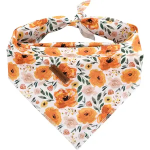 Elegant Little Tail Dog Bandanas - 1Pack Floral Print Washable Dog Scarf Female Square Dog Bib Kerchief Scarf Adjustable Pet Bandana for Medium Large Dogs Elegant little tail