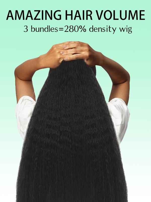 Lemoda Raw Kinky Straight Human Hair Bundles 100% Unprocessed Brazilian Human Hair Full and Thick 3 Bundles 16A Double Weft Yaki Straight Bundles Human Hair Natural Color