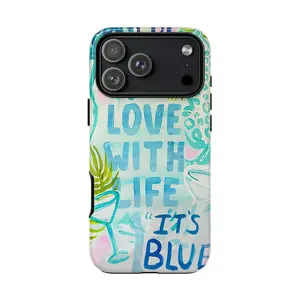 Happy 2 Be in Love With Life Quote Glossy Tough iPhone Case Summer Beach Aesthetic Cocktail Art Phone Case Positive Vibes Protective Case for iPhone 7–17 Pro Max