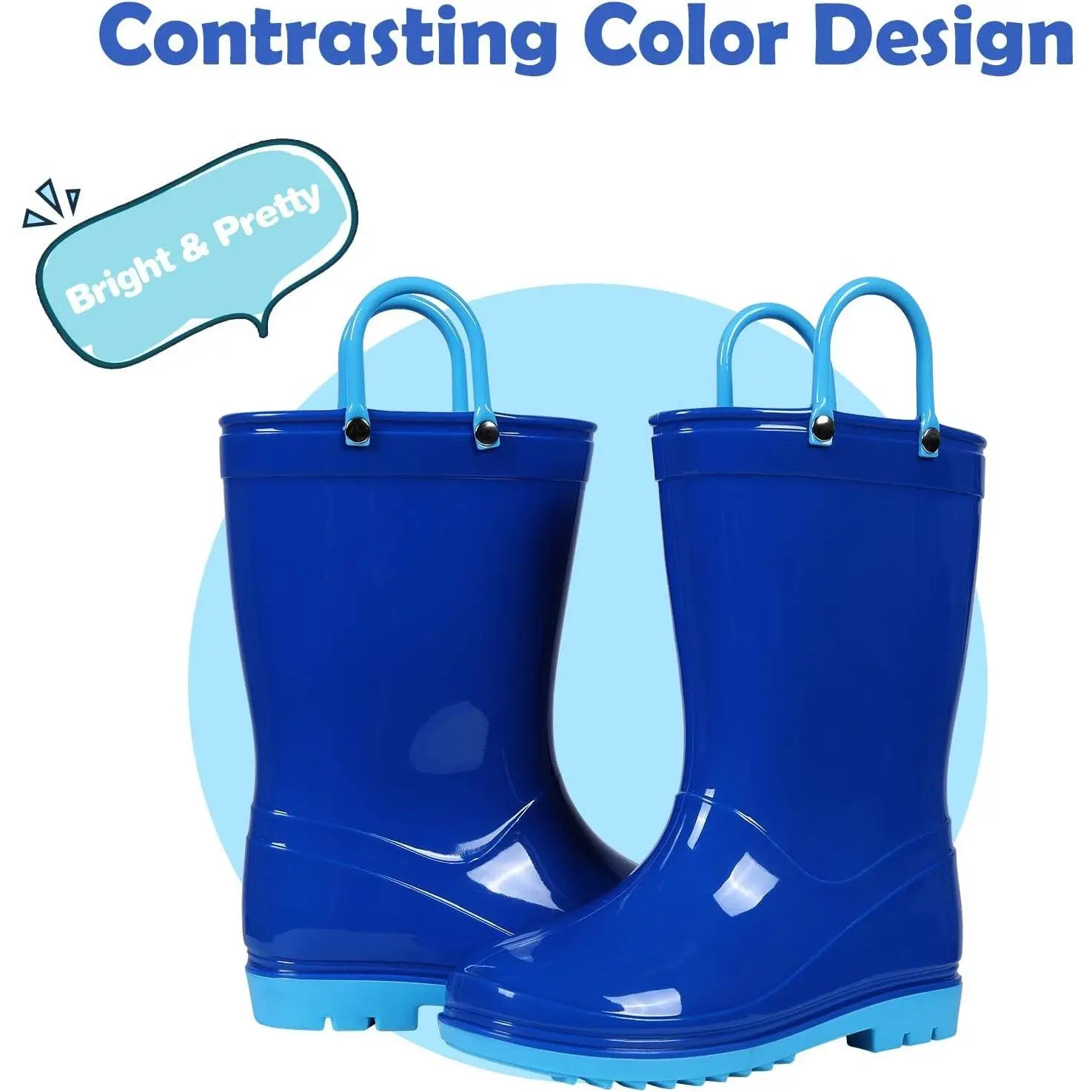 Colorxy Unisex Multi-Size Kids Rain Boots, Waterproof Toddler Rain Shoes with Easy-On Handles for Boys & Girls