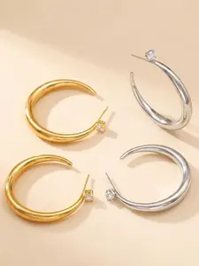 C Circle Zircon Earrings, Plated, Silver Color Studs, Elegant Fashion Jewelry, All Seasons Wear, No Choking Hazard