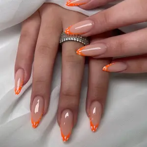 Orange Edge Fake Nail Tips with Nail File & Jelly Glue, 24pcs/set Fashion Press on Nails for Women & Girls DIY Nail Art, Elegant Stick on Nails Kit, Glossy Fake Nails, Press on Sets