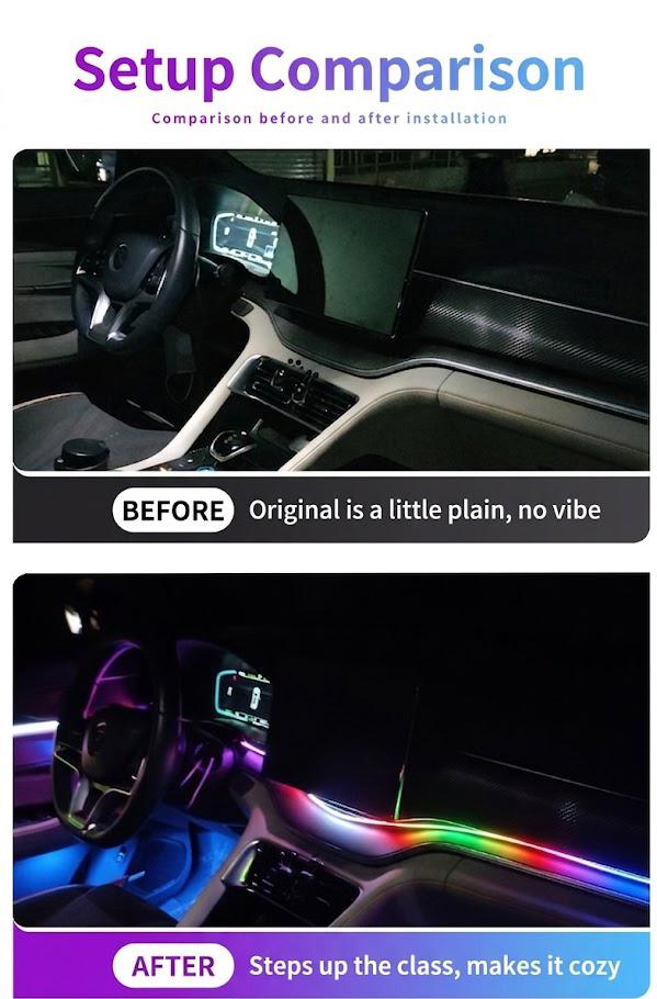 18-in-1 Ultra-Chroma Waterfall Car Ambient Lighting Kit, Professional Dreamcolor RGB Flowing LED Strips ,Dreamcolor Music Sync Interior Glow,App Control RGB Interior LED Lights with Music Sync, Panoramic Dreamcolor Glow for All Cars & SUVs